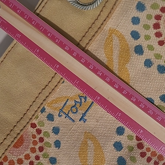 Fossil Yellow Beige Floral Canvas Leather Flowers Accent Knot Handles Tote Boho - Picture 14 of 16